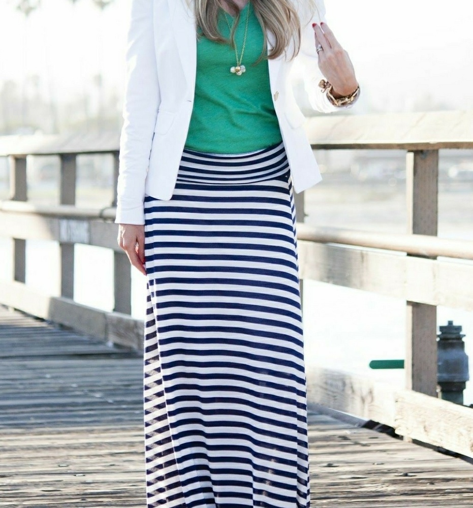 Navy and white maxi skirt